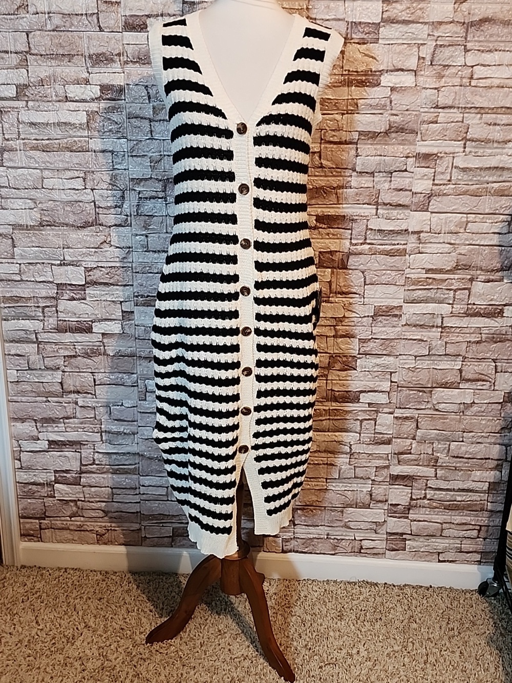 Lulus Brand New Striped Black and White Button-Down Dress Sweater
